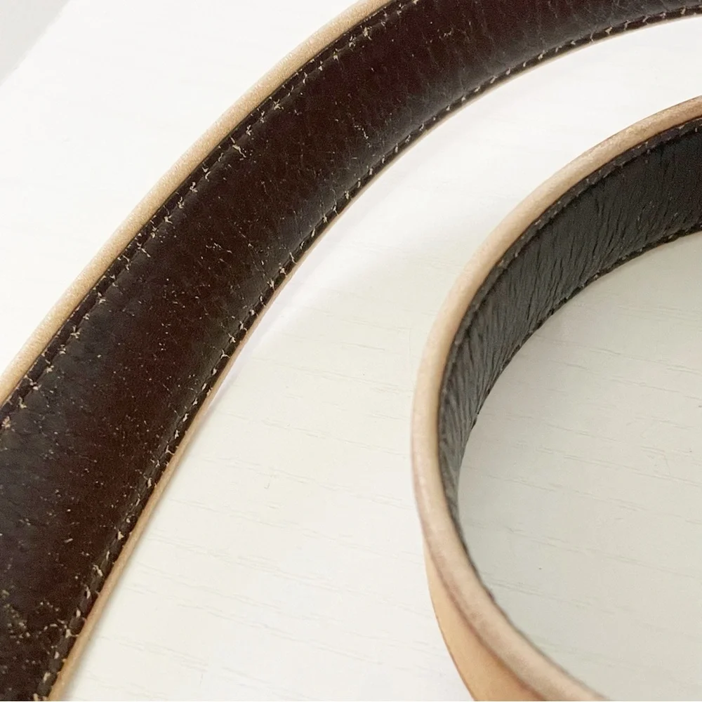Burberry natural and brown leather silver buckle belt